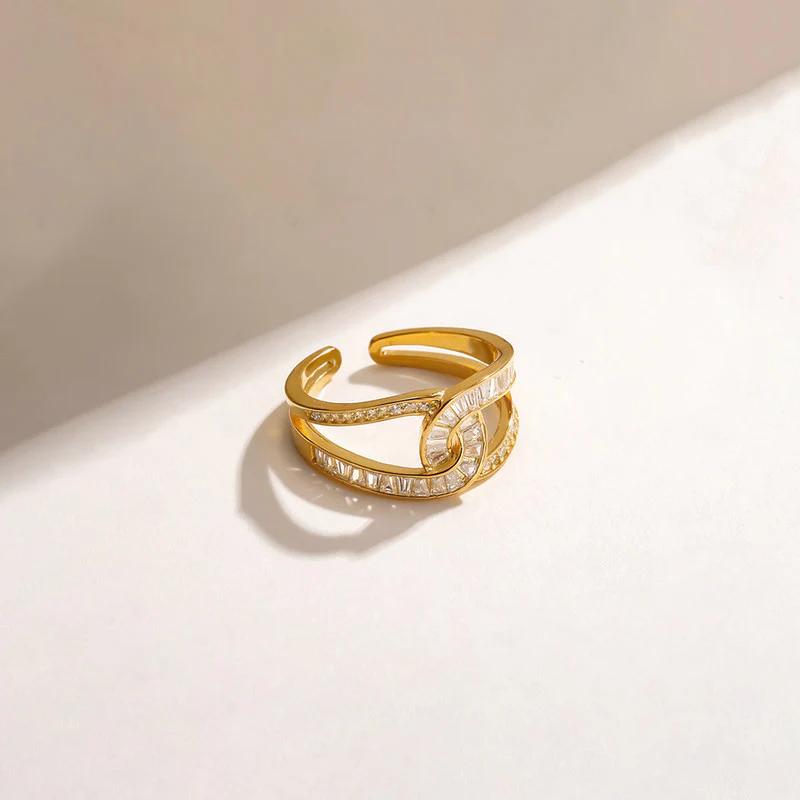 18K Gold Plated Anti Tarnish Stainless Steel Interconnected Adjustable Finger Ring
