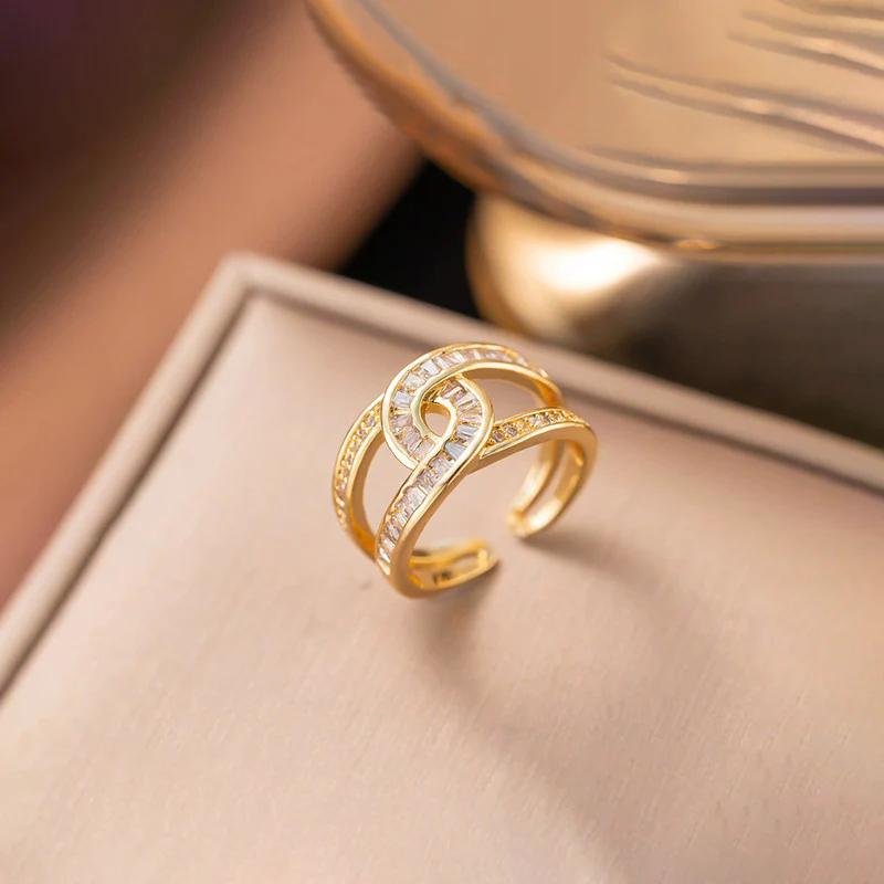 18K Gold Plated Anti Tarnish Stainless Steel Interconnected Adjustable Finger Ring