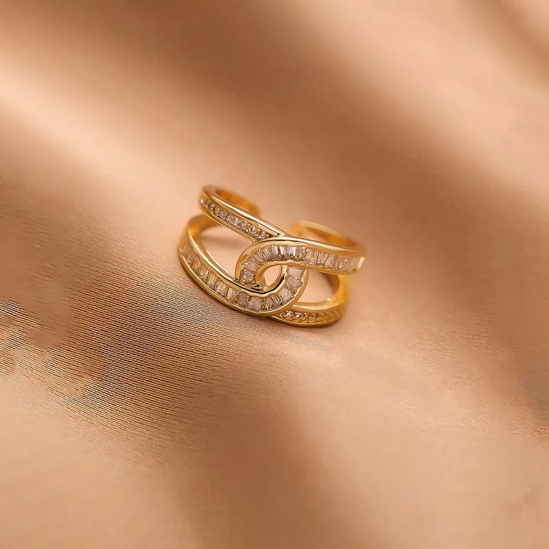 18K Gold Plated Anti Tarnish Stainless Steel Interconnected Adjustable Finger Ring