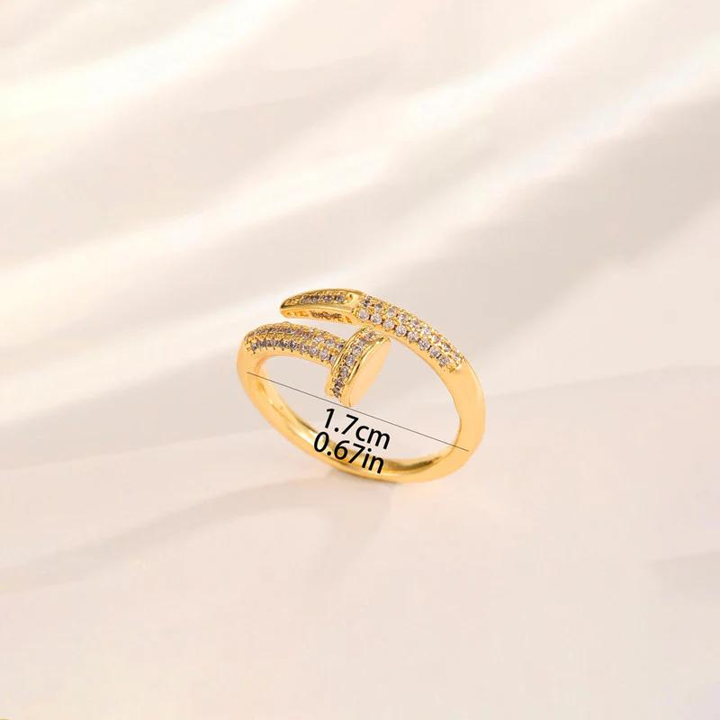 18K Gold Plated Anti Tarnish Stainless Steel Nail Shaped AD Studded Adjustable Finger Ring
