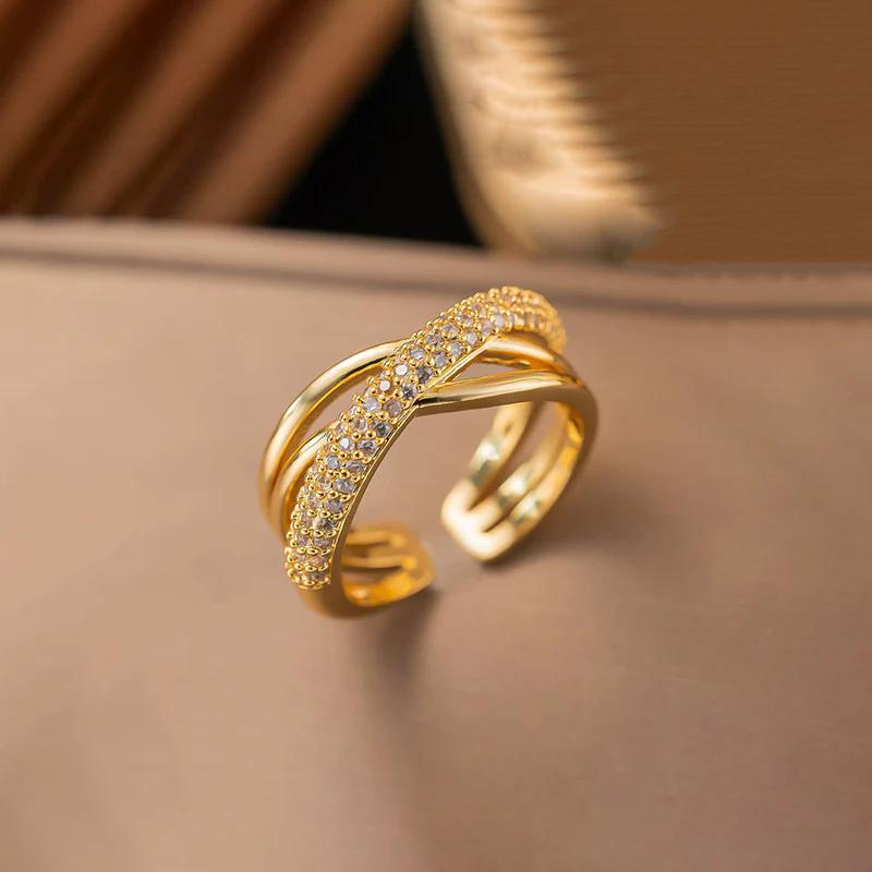 18K Gold Plated Anti Tarnish Stainless Steel Cross Shaped Adjustable Finger Ring