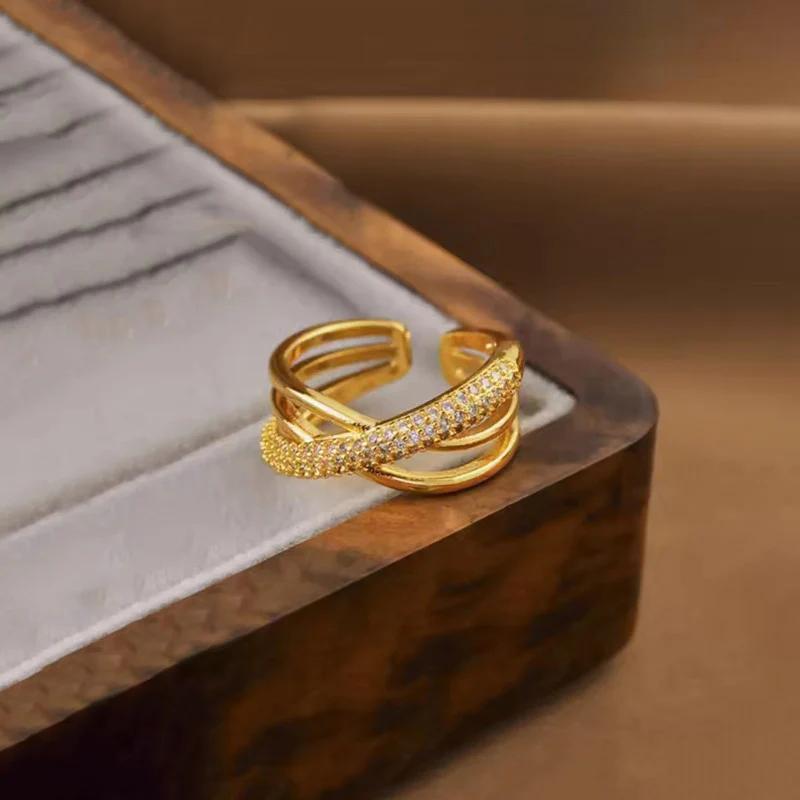 18K Gold Plated Anti Tarnish Stainless Steel Cross Shaped Adjustable Finger Ring