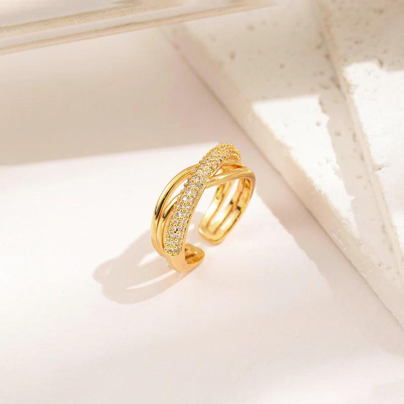 18K Gold Plated Anti Tarnish Stainless Steel Cross Shaped Adjustable Finger Ring