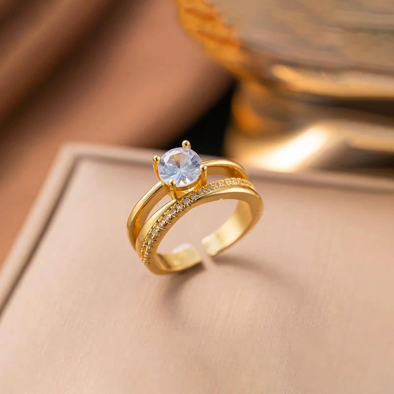 "Aurora Gleam" 18K Gold Plated Anti Tarnish Stainless Steel Contemporary Adjustable Finger Ring