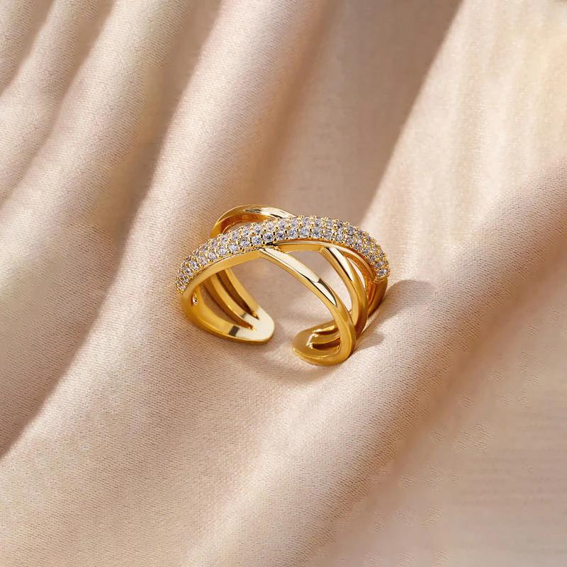 18K Gold Plated Anti Tarnish Stainless Steel Cross Shaped Adjustable Finger Ring