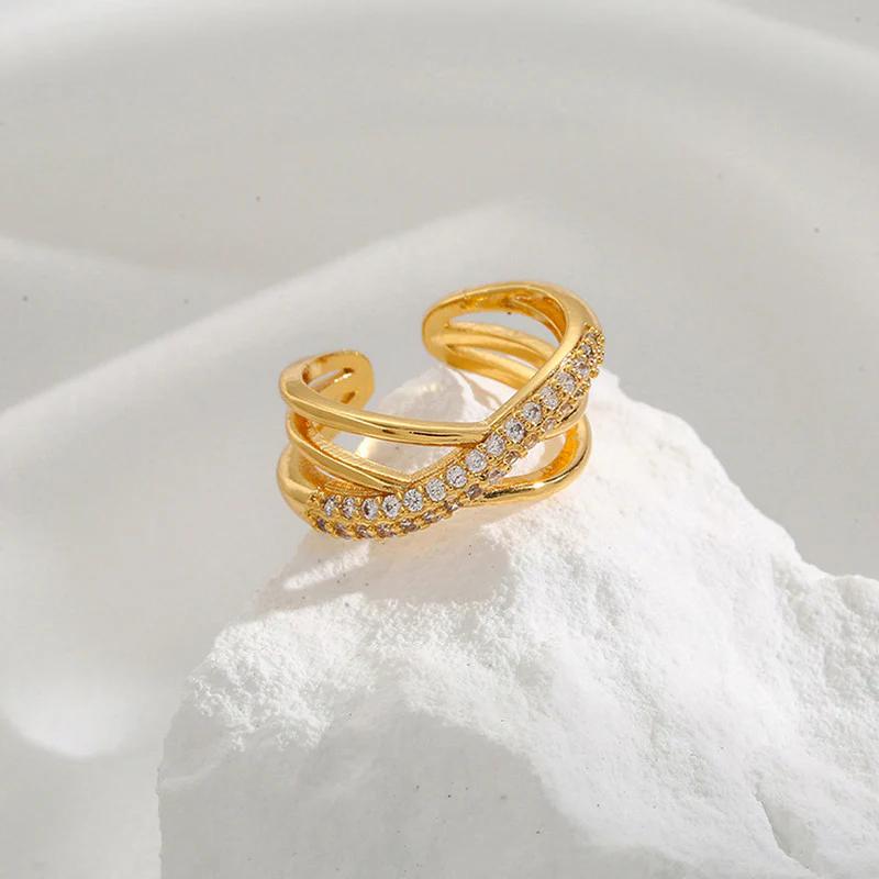 18K Gold Plated Anti Tarnish Stainless Steel Cross Shaped Adjustable Finger Ring