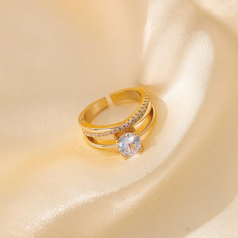"Aurora Gleam" 18K Gold Plated Anti Tarnish Stainless Steel Contemporary Adjustable Finger Ring