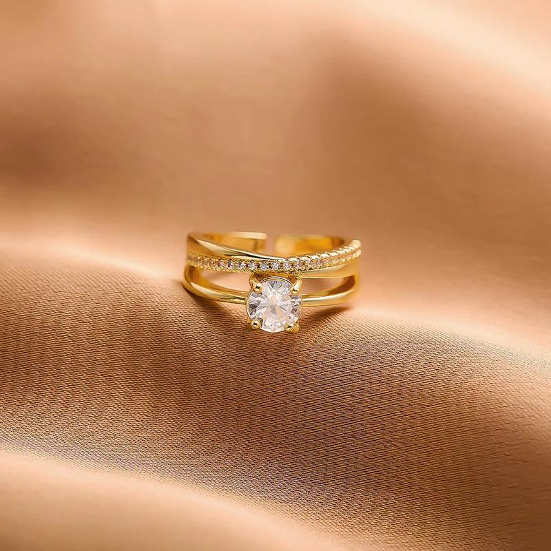 "Aurora Gleam" 18K Gold Plated Anti Tarnish Stainless Steel Contemporary Adjustable Finger Ring