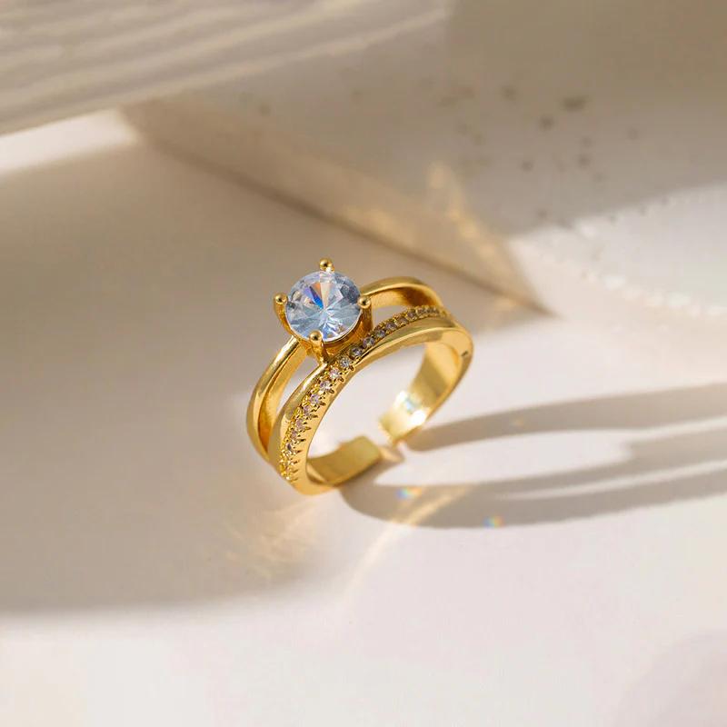 "Aurora Gleam" 18K Gold Plated Anti Tarnish Stainless Steel Contemporary Adjustable Finger Ring
