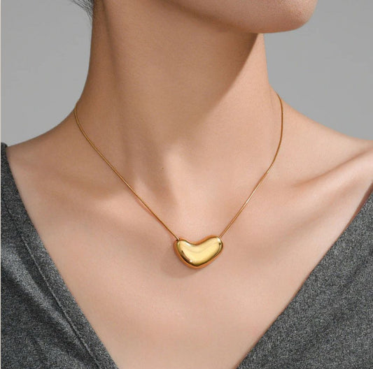 18K Gold Plated Stainless Steel Anti Tarnish Golden Bean Pendant Necklace