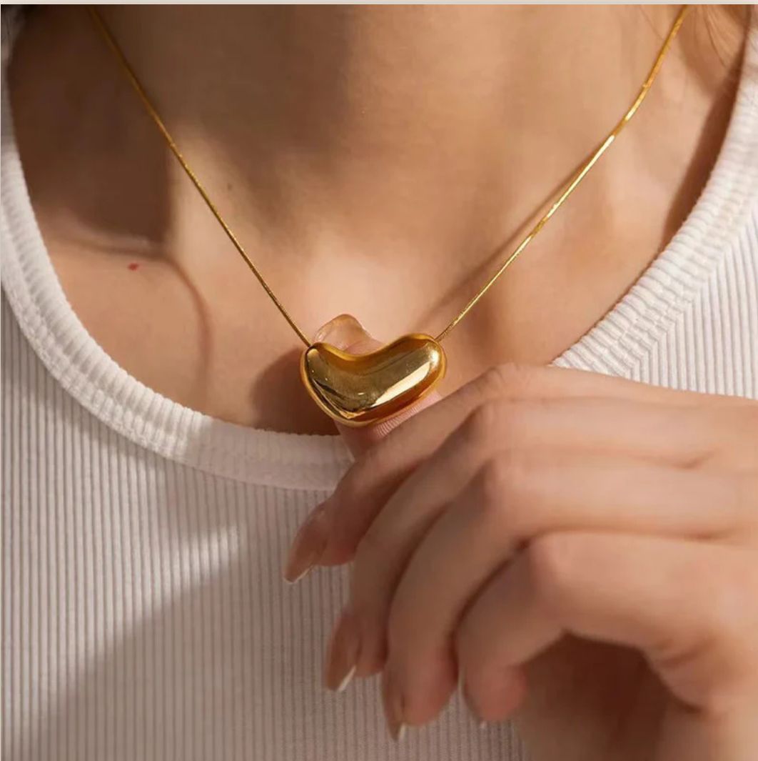 18K Gold Plated Stainless Steel Anti Tarnish Golden Bean Pendant Necklace