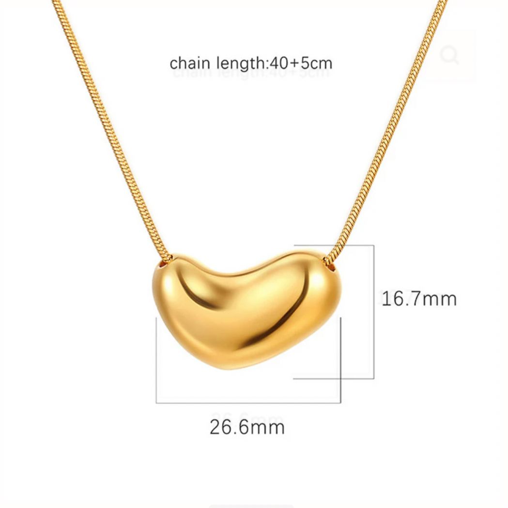 18K Gold Plated Stainless Steel Anti Tarnish Golden Bean Pendant Necklace