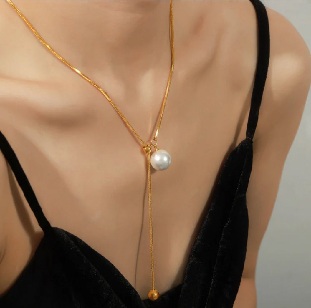 18K Gold Plated Stainless Steel Anti Tarnish Pearl Studded Pendant Necklace