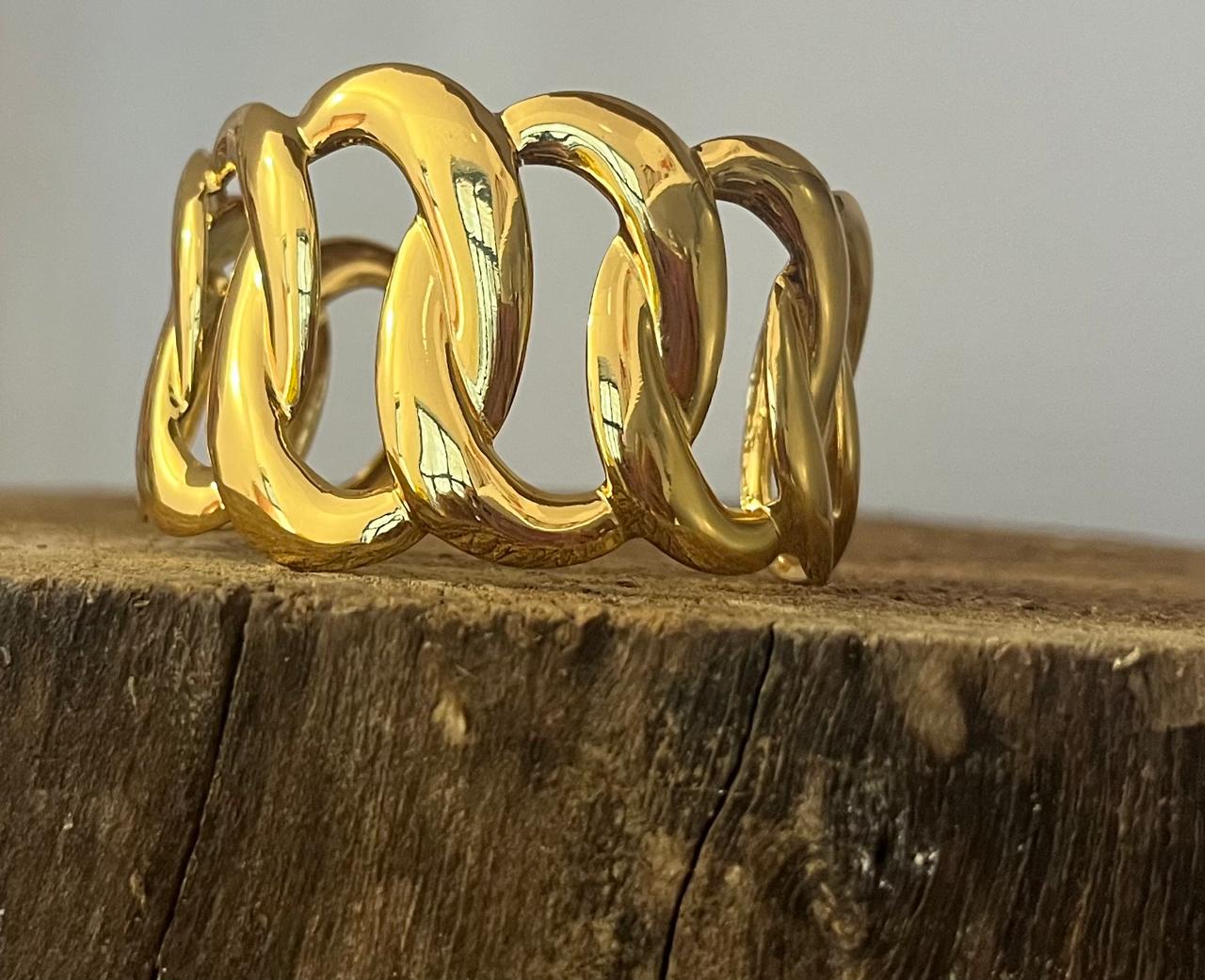 18K Gold-Plated Anti Tarnish Bold Chain Link 18K Cuff Bracelet