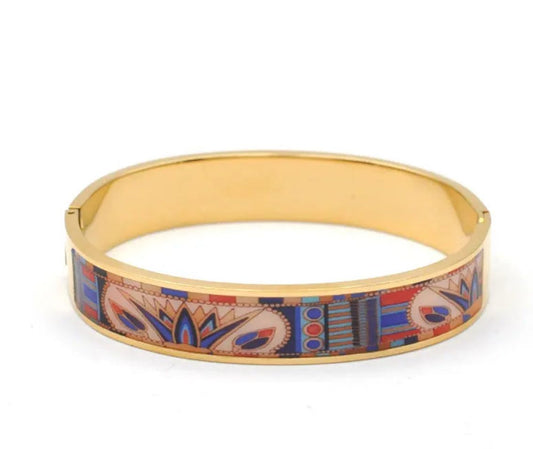 18K Gold-Plated Enamel Patterned Bangle Anti-Tarnish Finish