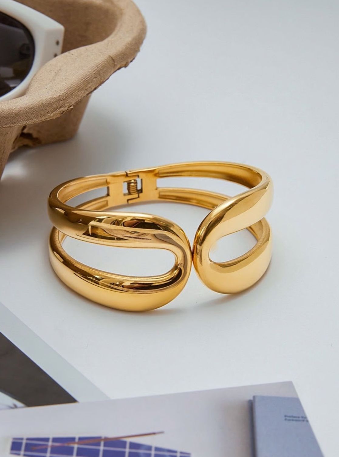18K Gold-Plated Anti Tarnish Front Open Designer Cuff Bracelet