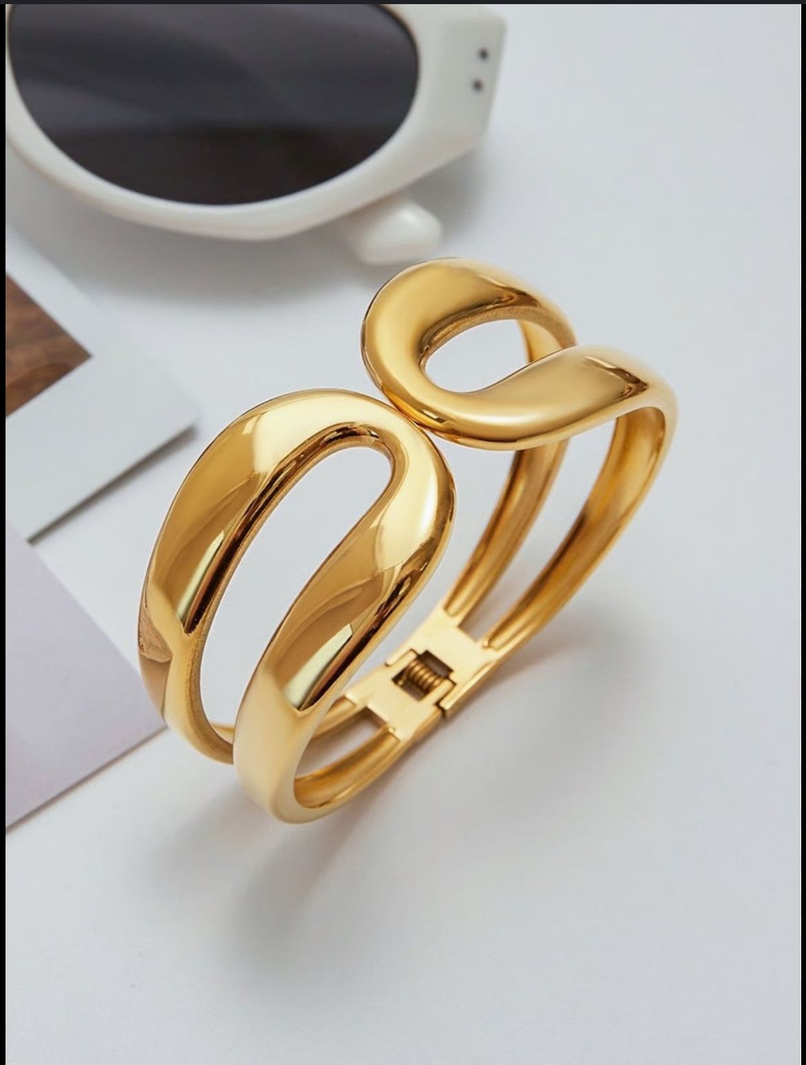 18K Gold-Plated Anti Tarnish Front Open Designer Cuff Bracelet