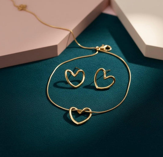 (COMBO) Minimalist Open Heart Necklace + Earring Set