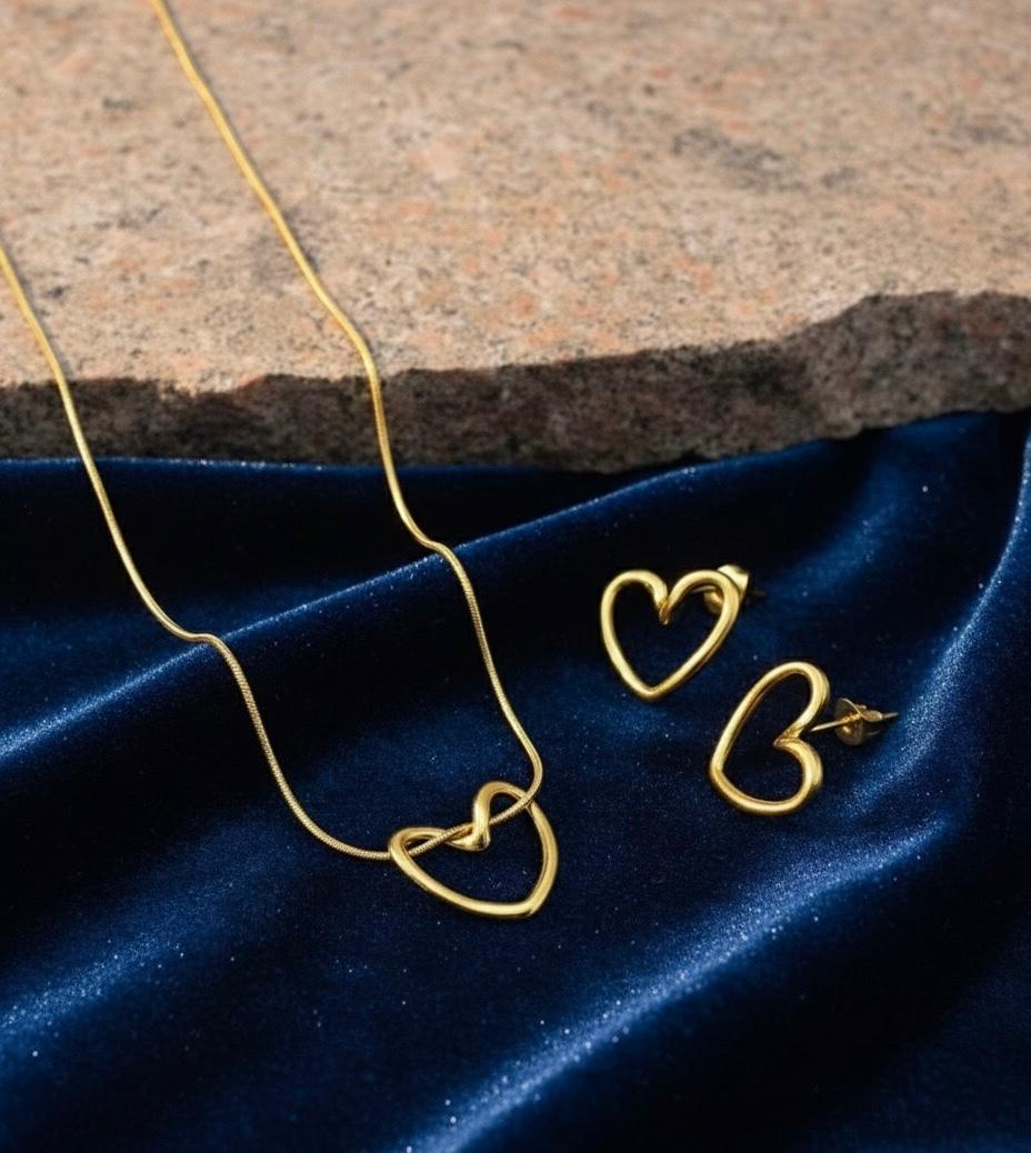 (COMBO) Minimalist Open Heart Necklace + Earring Set