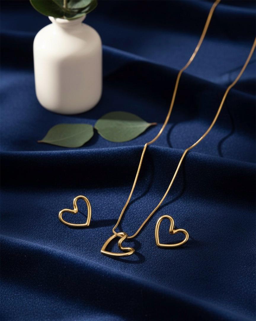 (COMBO) Minimalist Open Heart Necklace + Earring Set