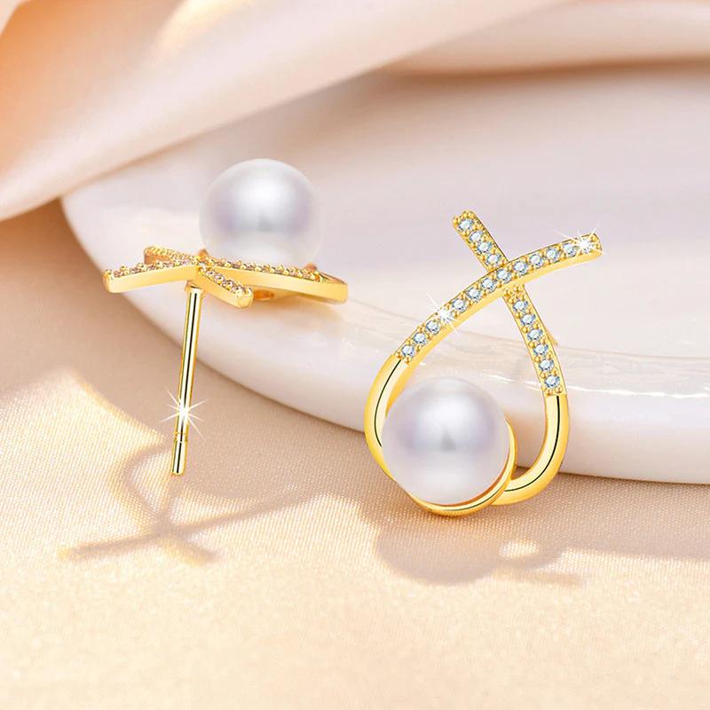 18K Gold Plated American Diamond Studded Cross Shape Korean Stud Earrings