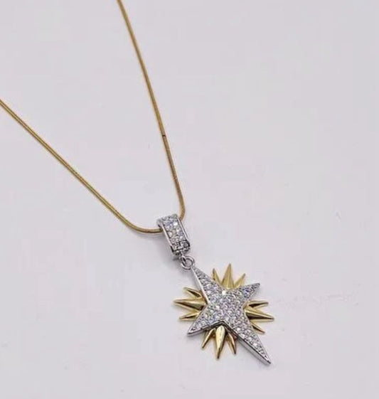 18 Karat Gold Plated Pave Crystal Star Necklace