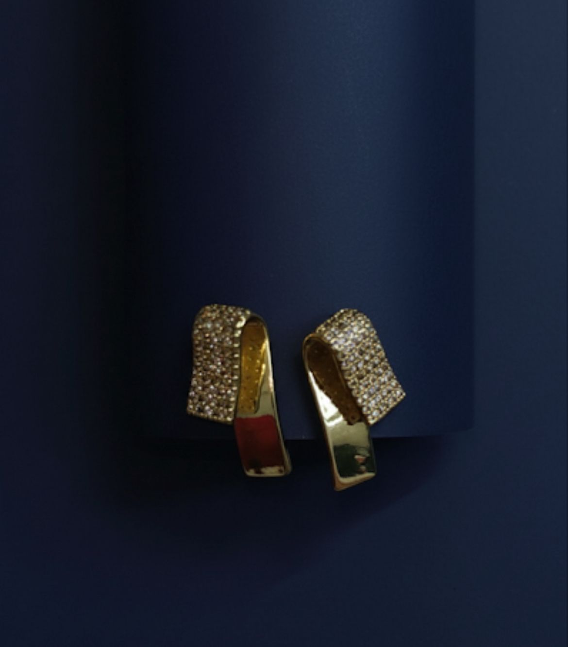 18 Karat Gold Plated Modern Curve Pave Earrings