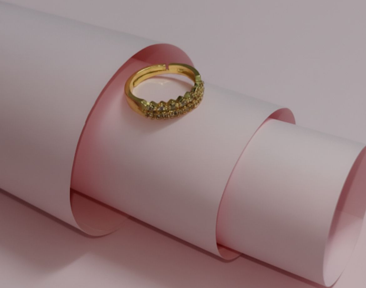 18 Karat Gold Plated Sparkling Double-Row Ring