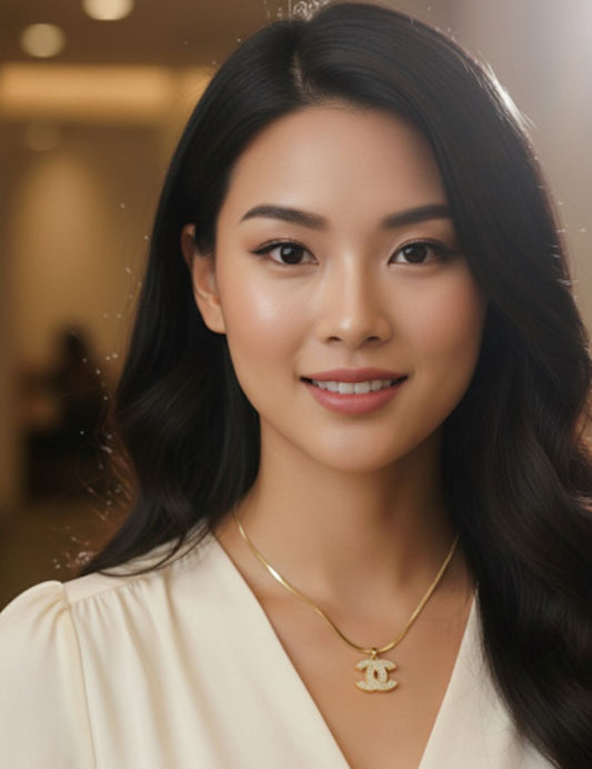 18 Karat Gold Plated Pave Crystal Double C Logo Necklace