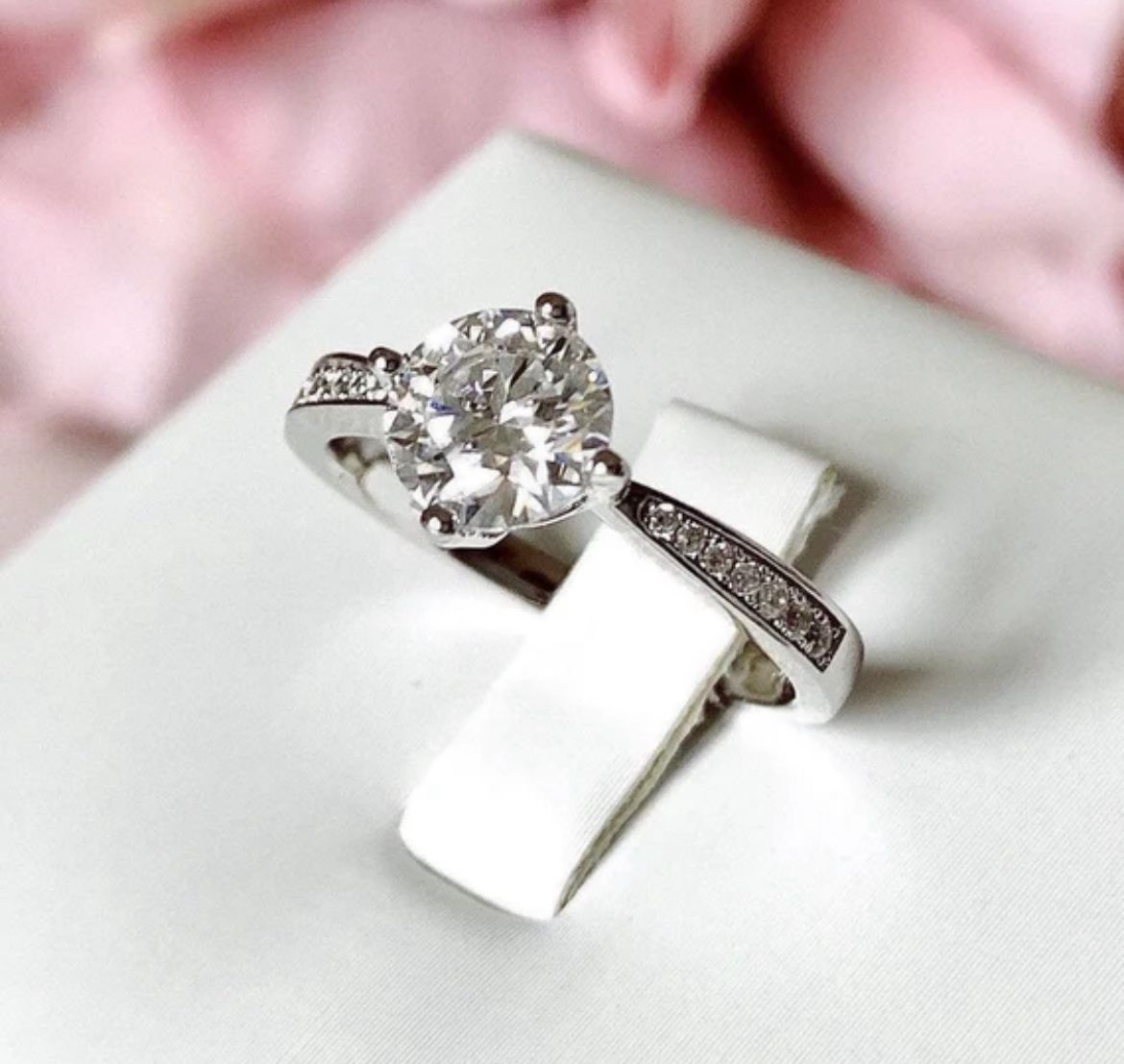 Sterling Silver Plated Round Solitaire Engagement/Eternity Ring