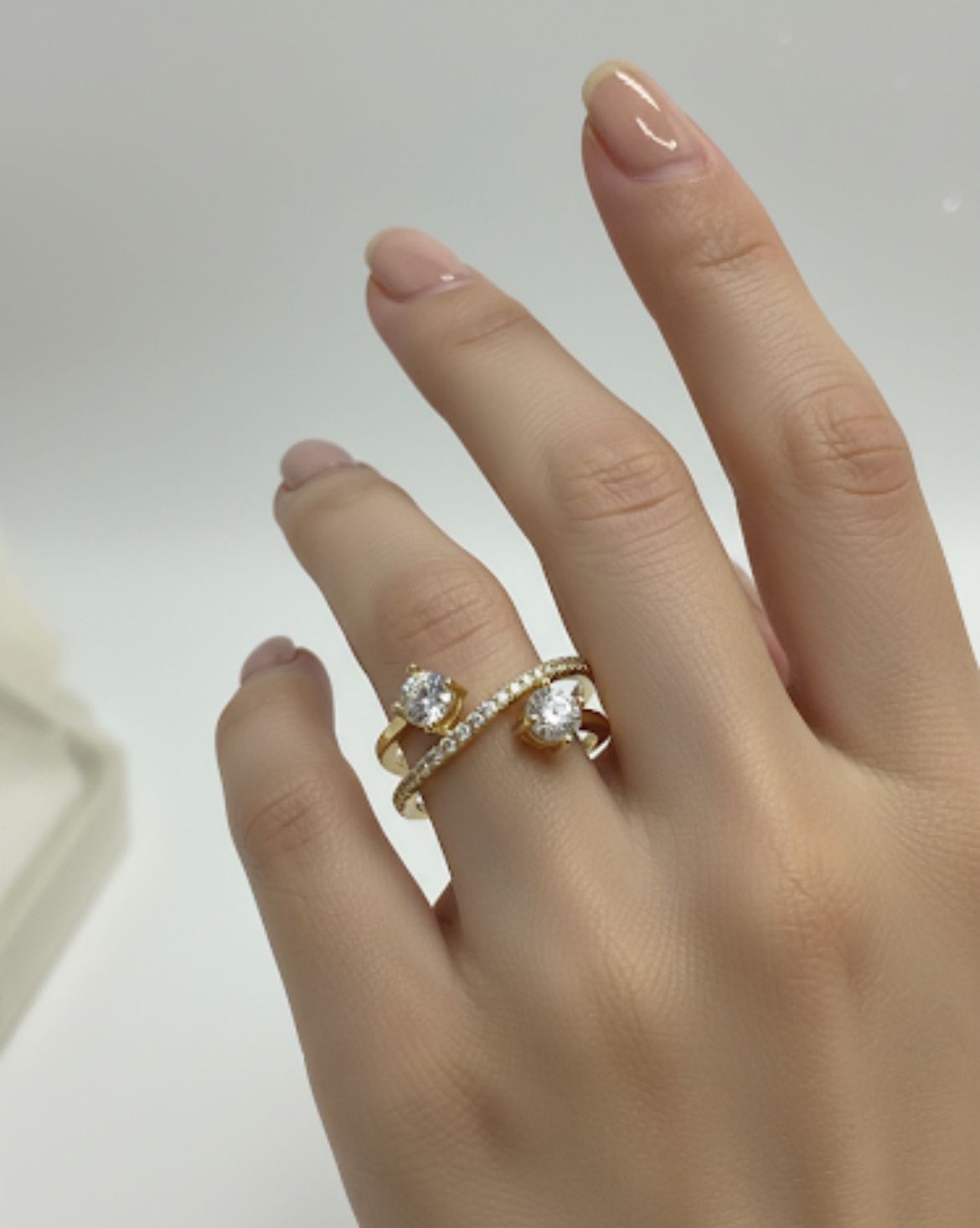 Dual Crystal Crossover Adjustable Ring