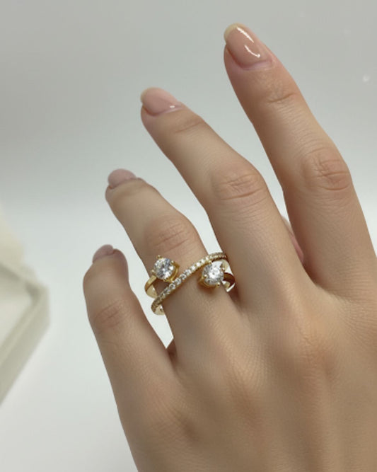 Dual Crystal Crossover Adjustable Ring