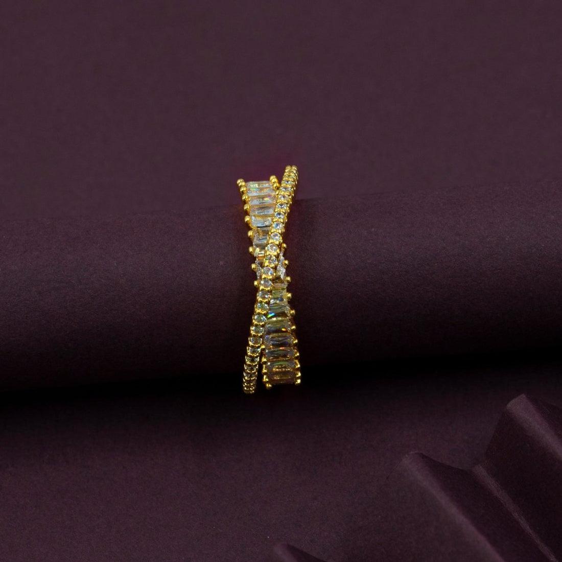 Baguette & Pave Double-Row Adjustable Cuff Ring