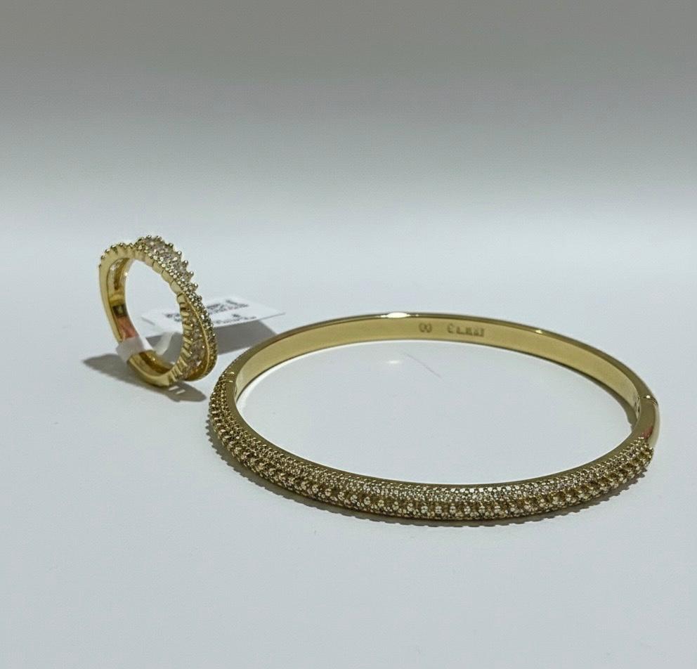 (COMBO) Pave Crystal Bangle + Adjustable Ring Set