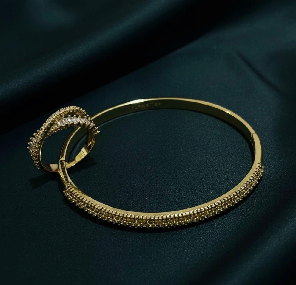 (COMBO) Pave Crystal Bangle + Adjustable Ring Set