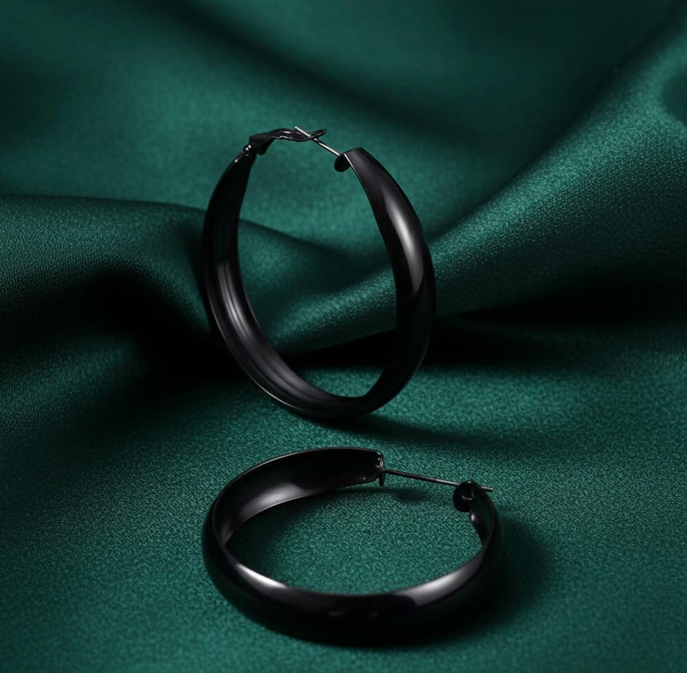 Sleek Black Finish Hoop Earrings