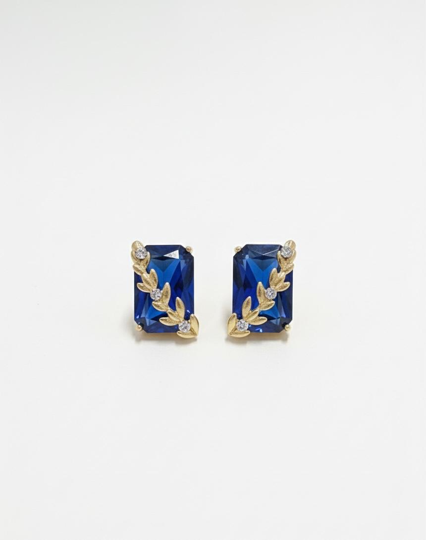 Elegant rectangular royal blue crystal stud earrings