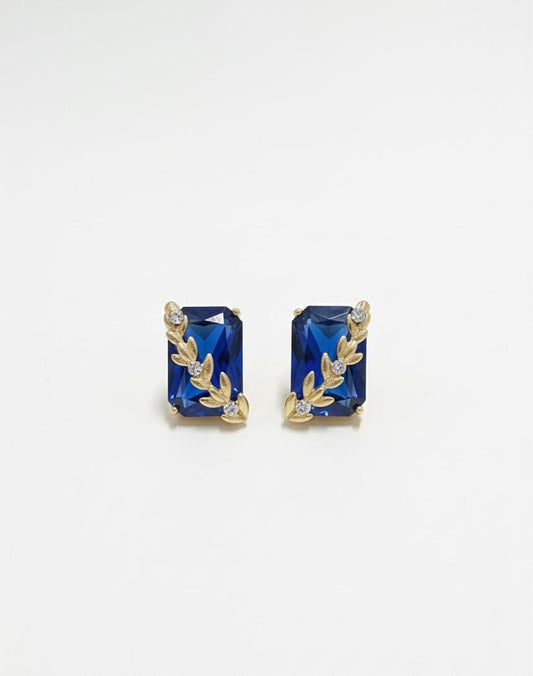 Elegant rectangular royal blue crystal stud earrings