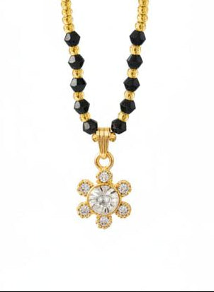Golden Floral Black Bead Necklace