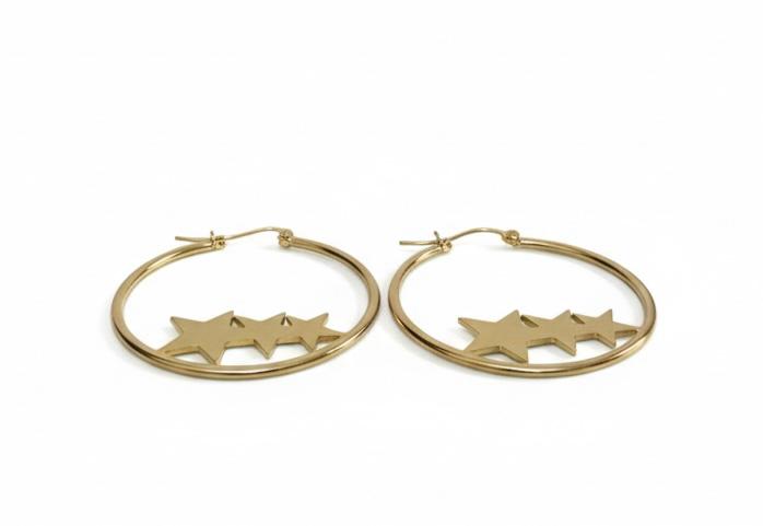 Triple Star Circle Earrings