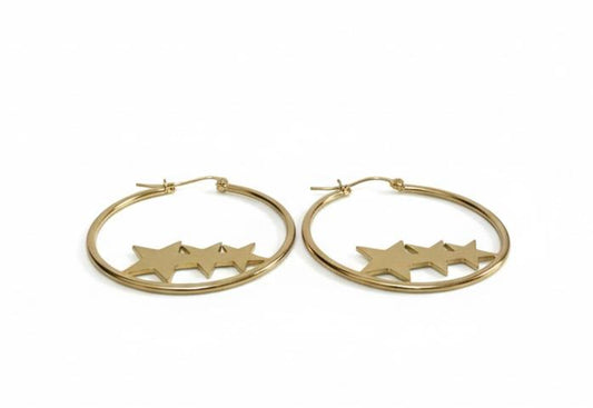 Triple Star Circle Earrings
