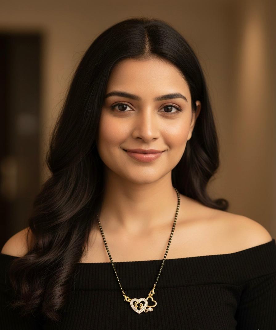 Double Heart Black Bead Necklace