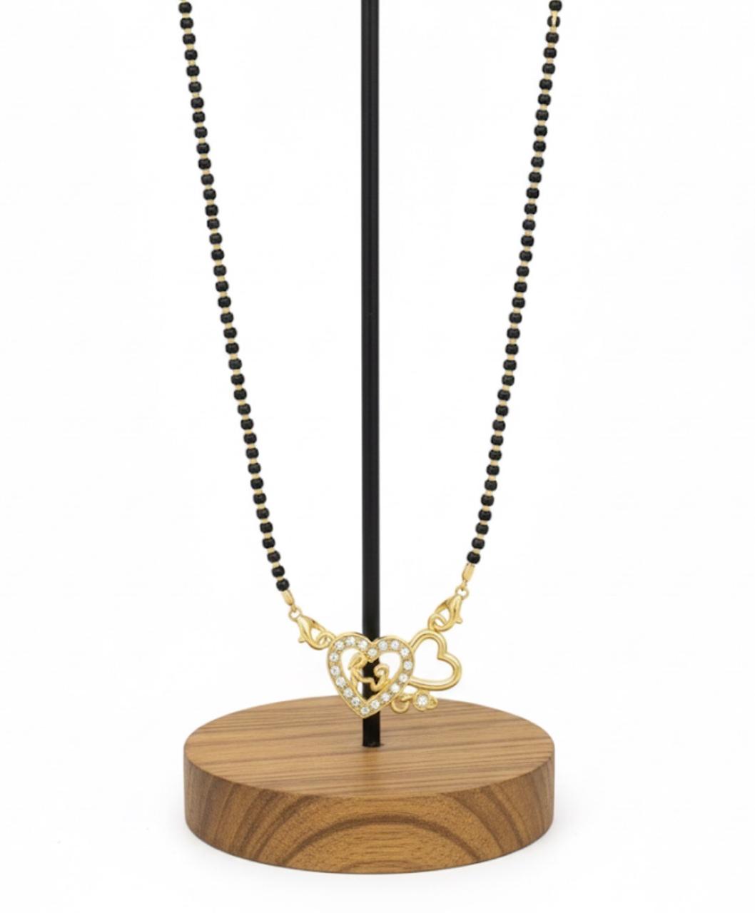 Double Heart Black Bead Necklace