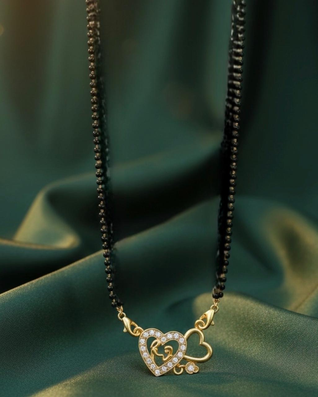 Double Heart Black Bead Necklace