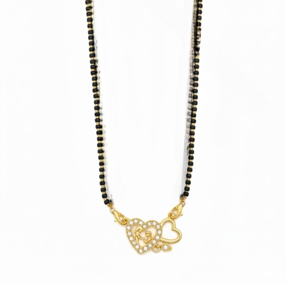 Double Heart Black Bead Necklace