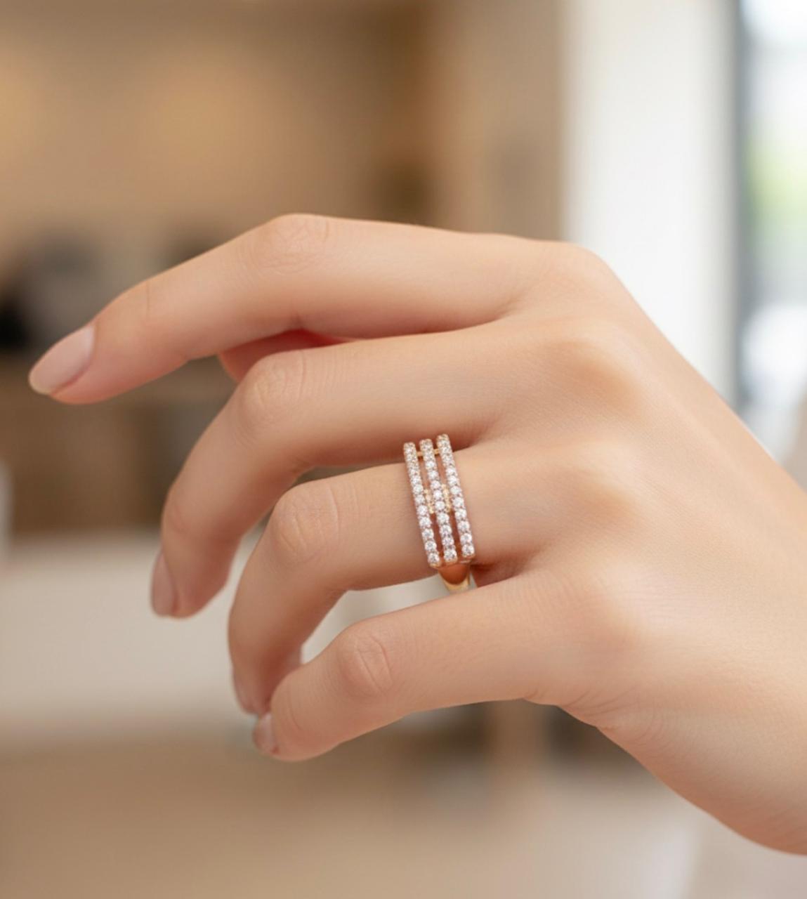 Triple Row Crystal Bar Ring