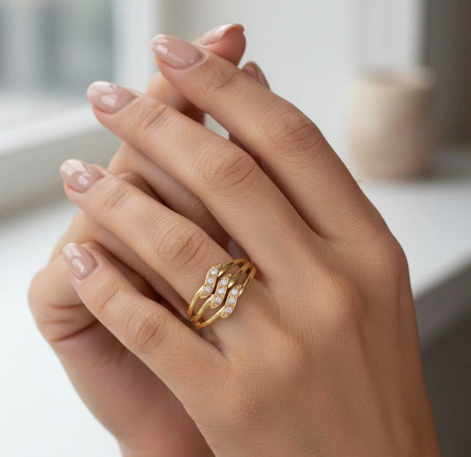 Triple Sparkle Wave Ring