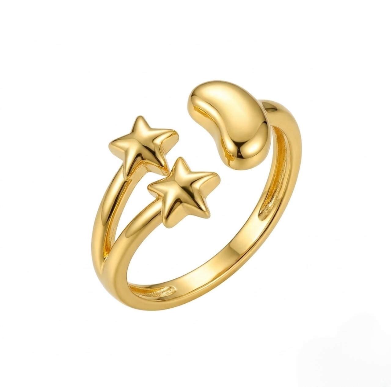 Golden Twin Star Adjustable Ring