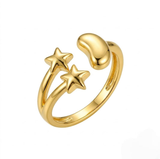 Golden Twin Star Adjustable Ring