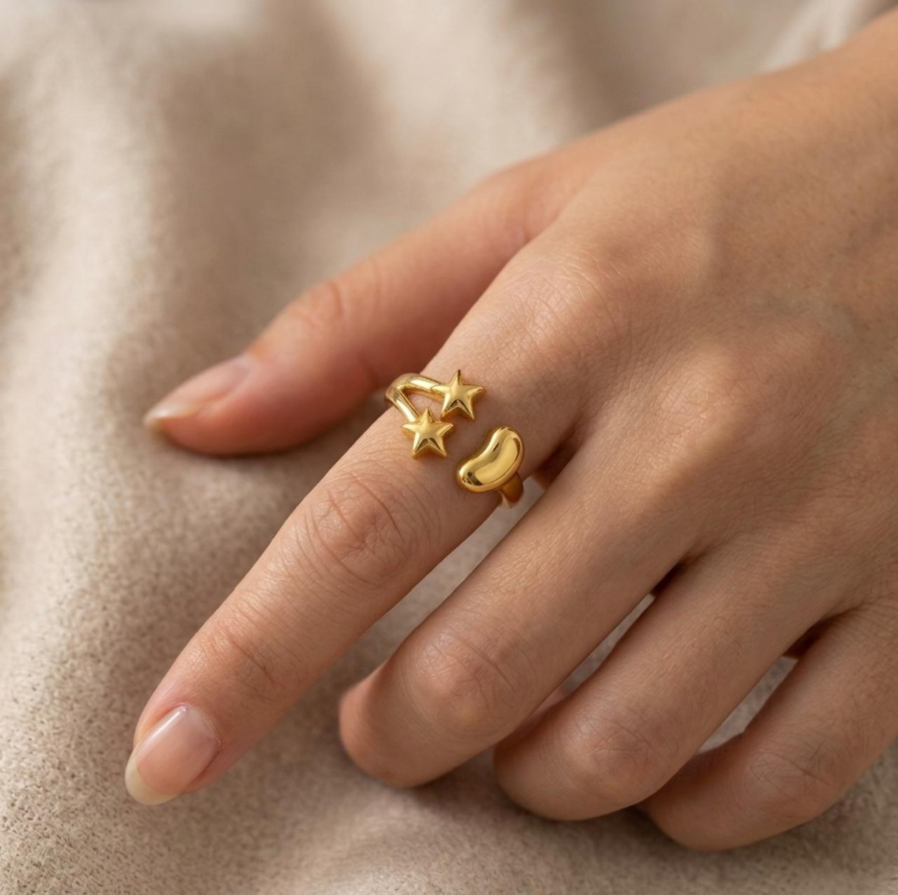 Golden Twin Star Adjustable Ring